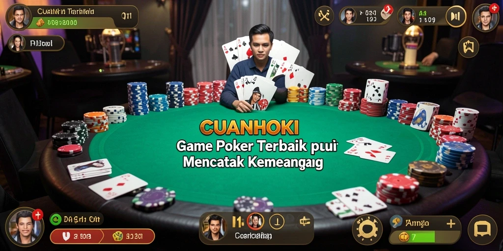 Screenshot gameplay CUANHOKI dengan tampilan meja Poker yang menarik.