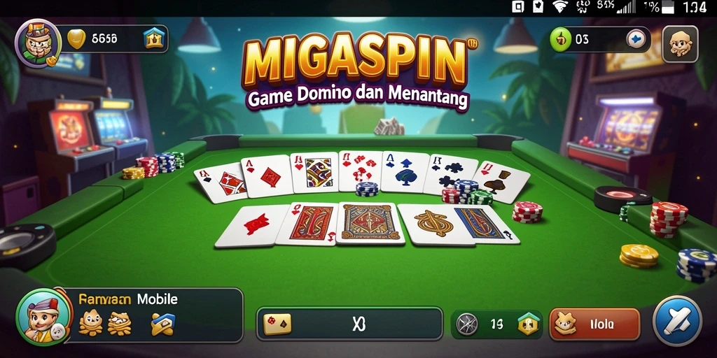 Screenshot permainan MIGASPIN dengan gameplay Domino yang seru.