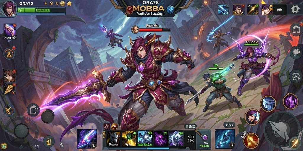 Tangkapan layar gameplay ORA78 menampilkan pertempuran seru di arena MOBA.