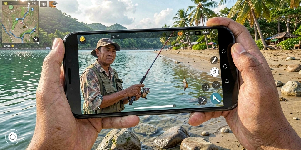Tampilan seru dalam gameplay memancing di RP55.
