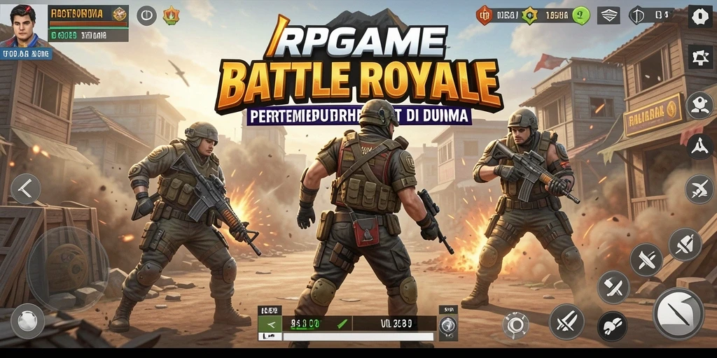 Screenshot RPGAME menampilkan aksi seru dalam arena Battle Royale.