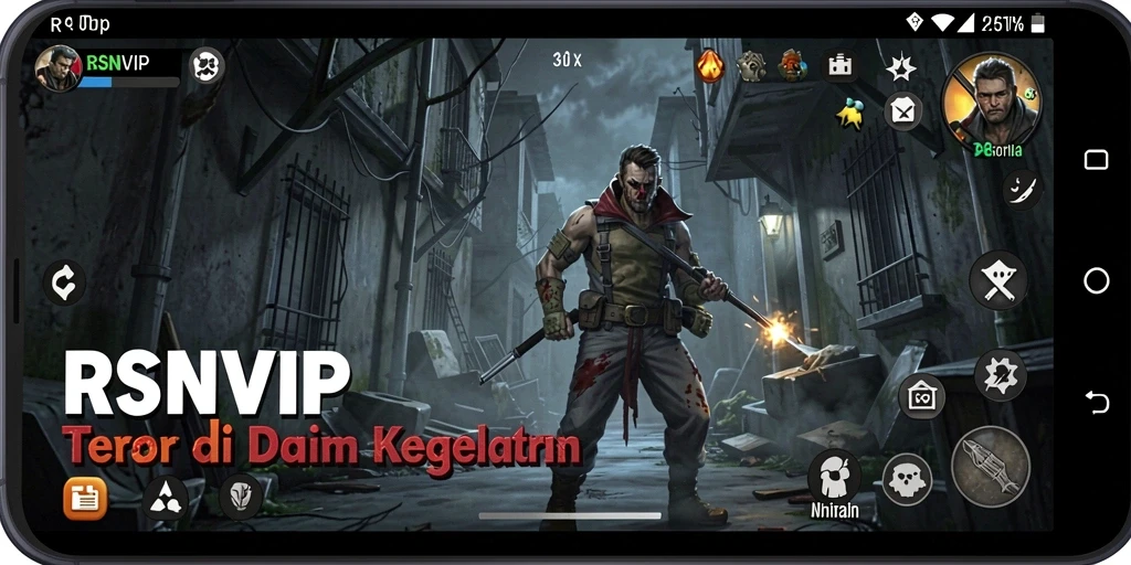 Tangkapan layar gameplay RSNVIP menampilkan momen mencekam saat menjelajahi area angker.
