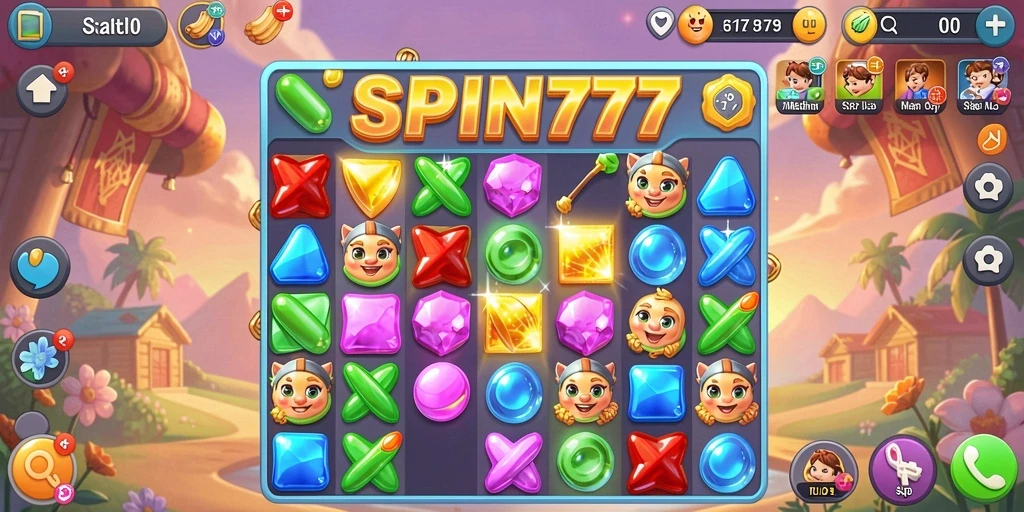 Tampilan gameplay SPIN777 dengan elemen Match-3 yang menarik.