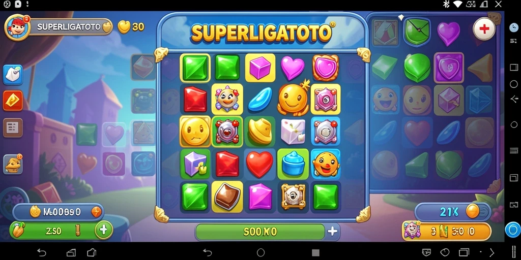 Screenshot utama SUPERLIGATOTO menampilkan aksi seru permainan match-3 yang adiktif.
