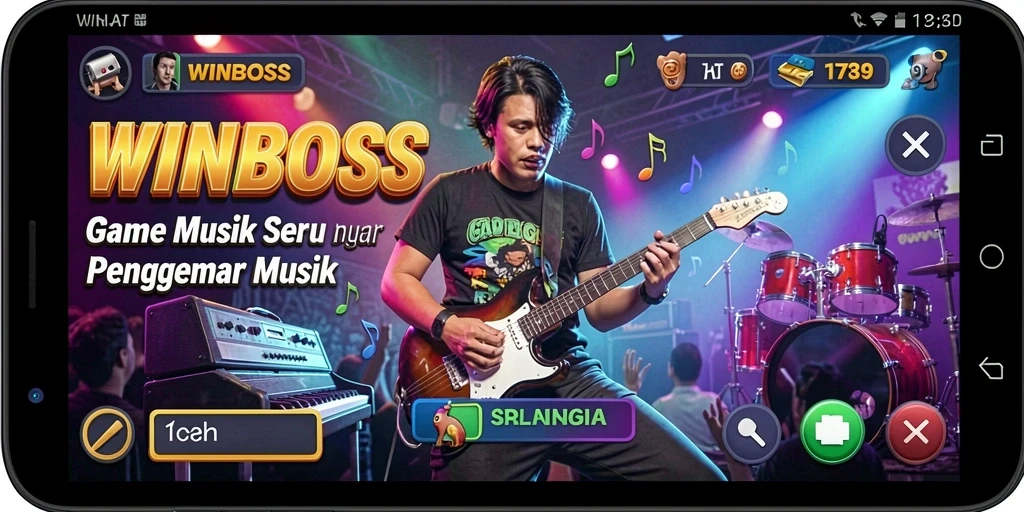 Screenshot gameplay WINBOSS menampilkan pemain yang asyik bermain musik.